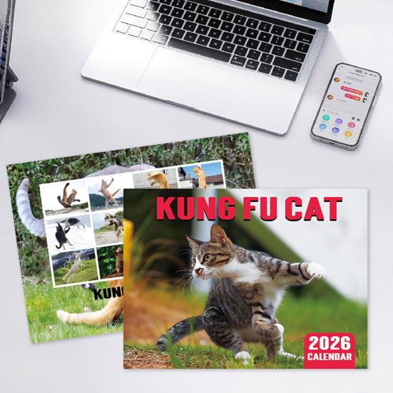 2026 Calendar January 2026 - December 2026 12 Monthly Planner Kung Fu Cat Wall Calendar for Home Office Dormitory Decor
