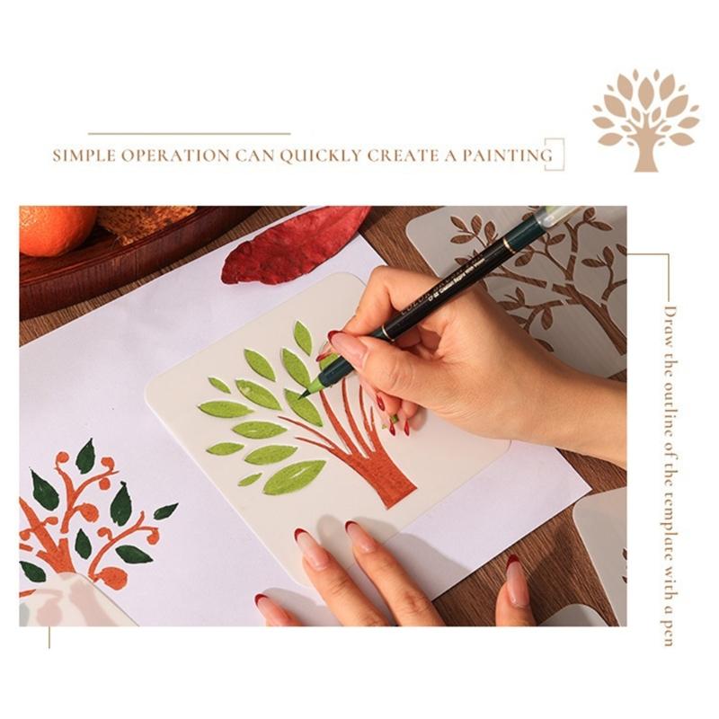 6 Pcs Tree Stencils Cartoon Leaf Stencils Hollow Out Drawing Templates for DIY Projects Reusable Painting Template