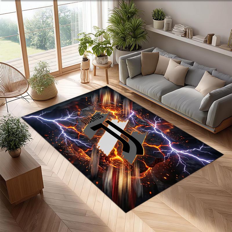 Juventus FC bedruckter Flanell-Teppich rutschfest weicher Polyester-Bodenbelag Indoor-Dekormatte für Schlafzimmer Wohnzimmer Sofa
