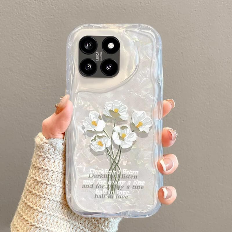 Full Coverage Shockproof Phone Case IPhone 15 Ultra Soft TPU With Elegant White Floral Design Xiaomi 15
