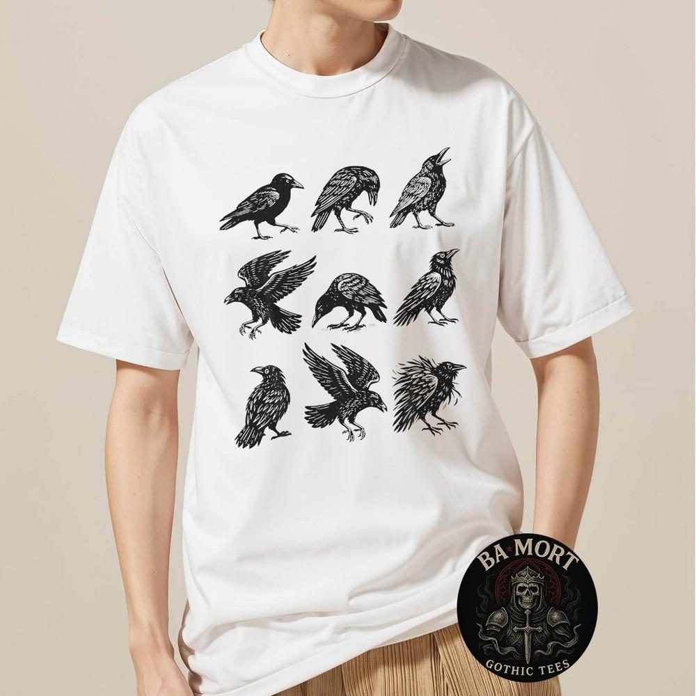 Vintage Crows Linocut Graphic Witchy Forest Raven Men Women TShirt Unisex T-Shirt S