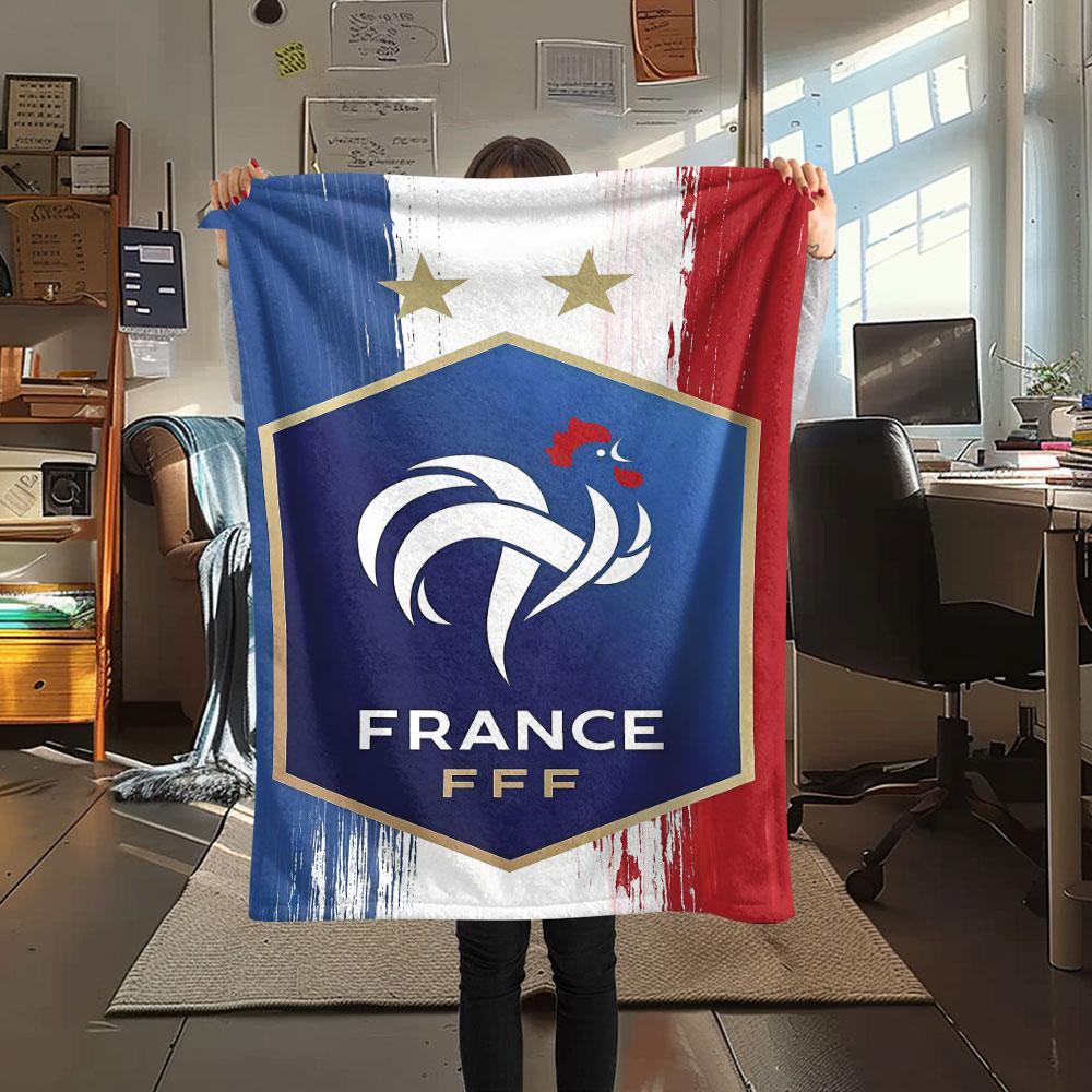 1PC France National Football Team Patterned Flannel Blanket Suitable For All Seasons for Home Decor Warmth and Comfort Gifts Holiday Present