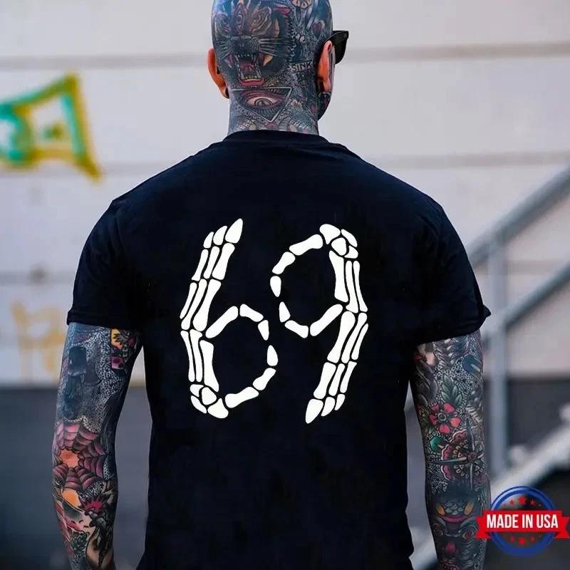 Bone Hands with 69 Gesture Graphic Black Print T-shirt L