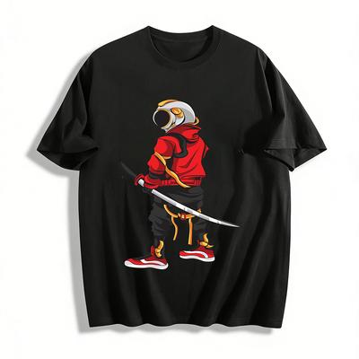 Cyber Space Warrior Grafisk Casual Huvtröja Streetwear Ren bomulls T-shirt