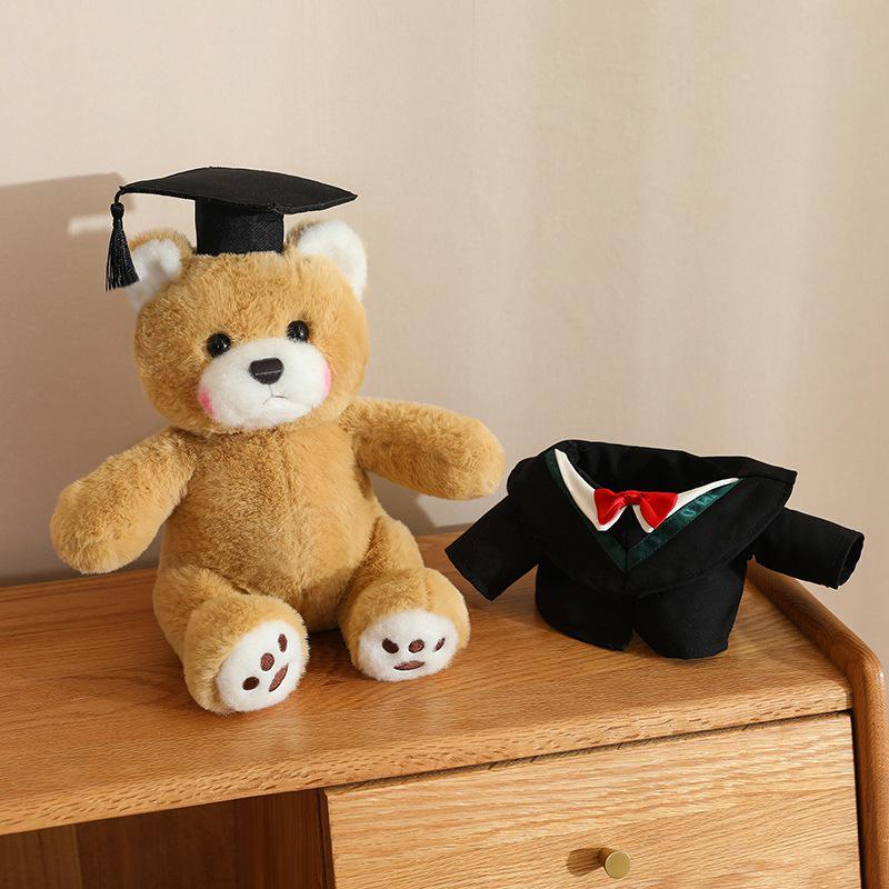 Graduation Doctor Bear Plush Toy with Hat & Red Bow Tie - Customizable Logo Option