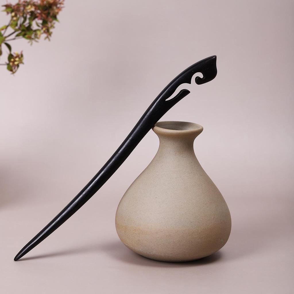 Vintage Ebony Wood Hairpin: Auspicious Clouds Design for Elegant Updos