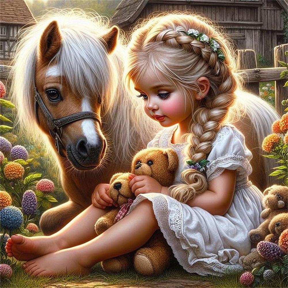 Diamond Art Painting Kits Girl Horse Portrait Cross Stitch Needlework Diamond Embroidery Kits Figure Wall Decor