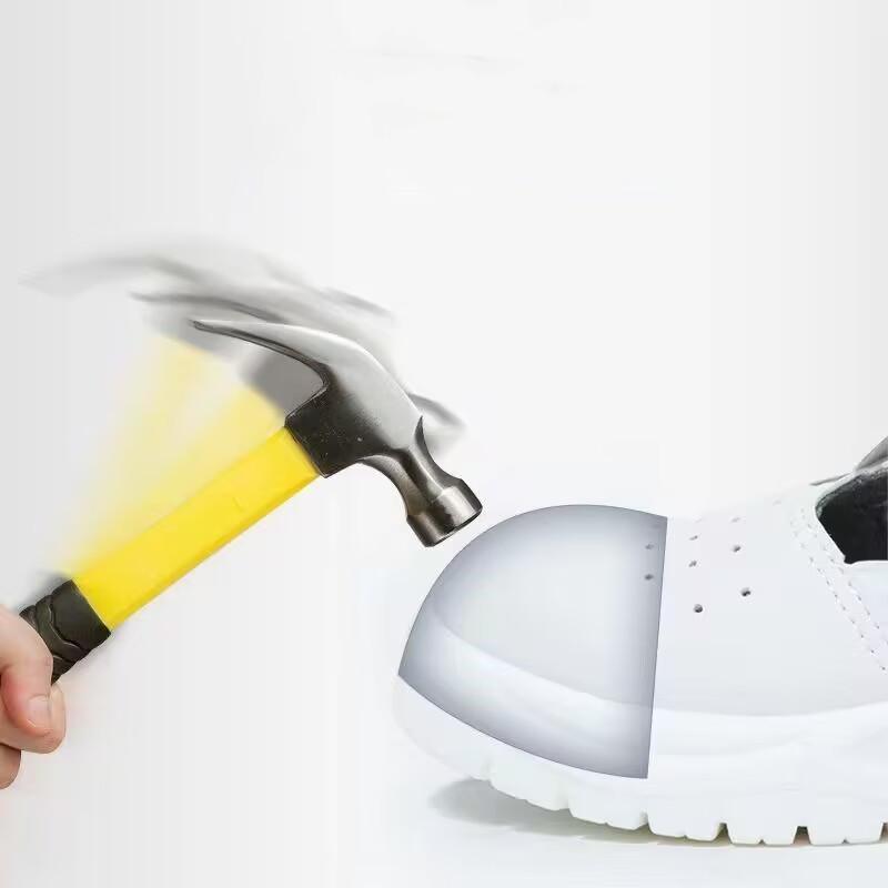 Herrenmode Stahlkappenschuhe Arbeitsschuhe Weichleder Weiß Sicherheits-Sandalen Sommer Arbeiter Sicherheitsstiefel Atmungsaktives Schuhwerk Männlich