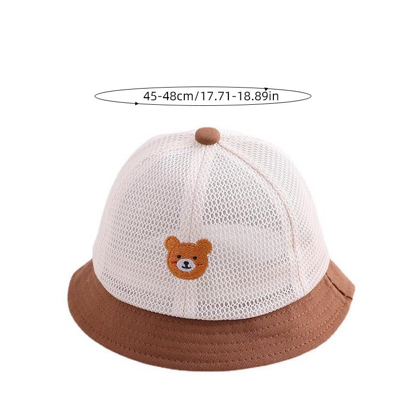 Cute Bear Sunscreen Basin Cap For Kids Summer Breathable Mesh Fisherman Hat 5-24M Boy Girl Large Brim Visors Cartoon Baby Bucket Hats