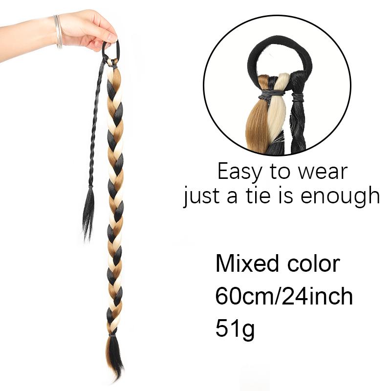 

Парик из жареного теста смешанного цвета, длинная коса, хвост, женский парик, термостойкий парик из волокна, парик с косой, хвост, парик прост и естественен в ношении