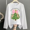 (Asian Size) Women Autumn Winter Letter Sweet 90s Print T Shirt Christmas Holiday Graphic Tee Casual Fashion Top Clothing Long Sleeve T-shirts
