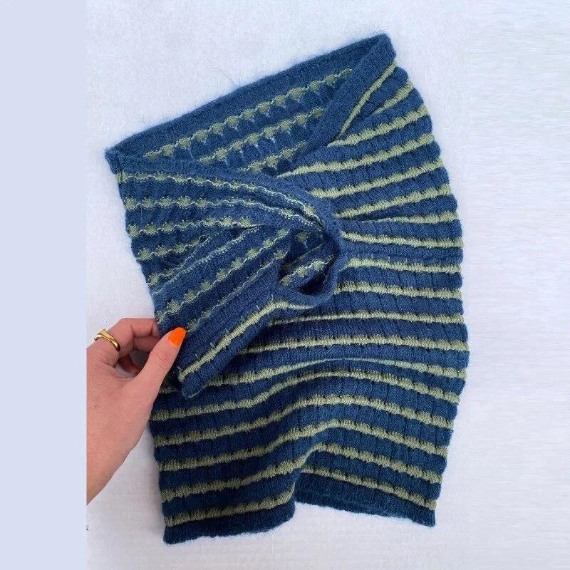 Fashion Hollow Out Striped Knitted Tank Tops Women Summer Vacation Strapless Sexy Crop Tops Y2K Slim Fit Knitears Tanks 30570