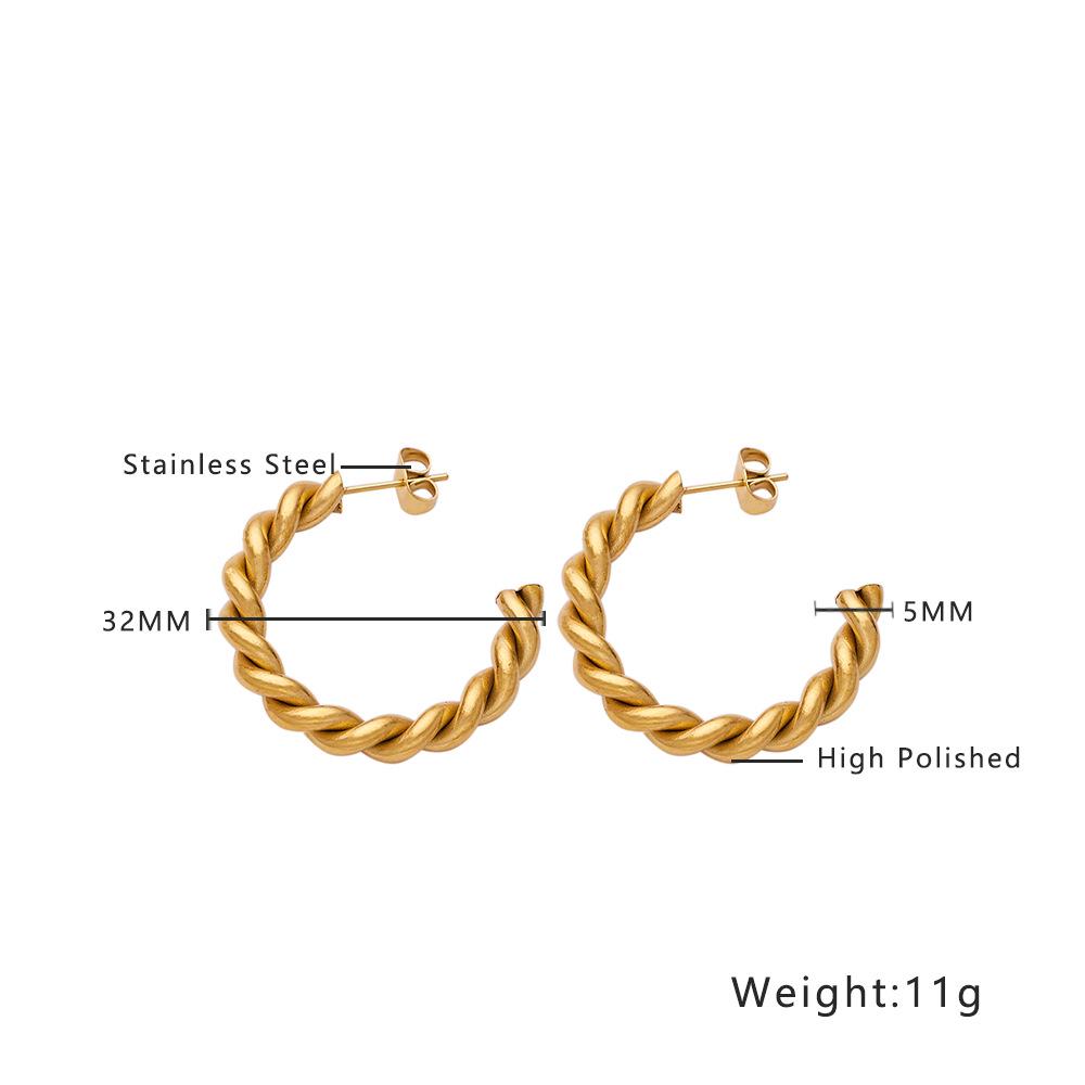 18K Gold-Plated Twisted Rope C-Shaped Earrings for Women