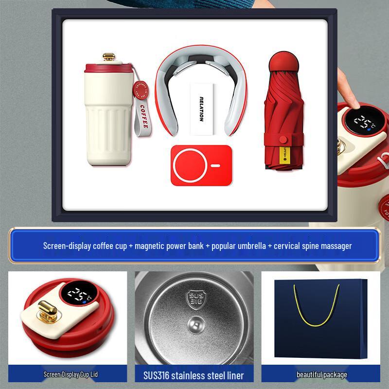 LaiLuo Red LED Display 316 Stainless Steel Thermal Coffee Cup Gift Set