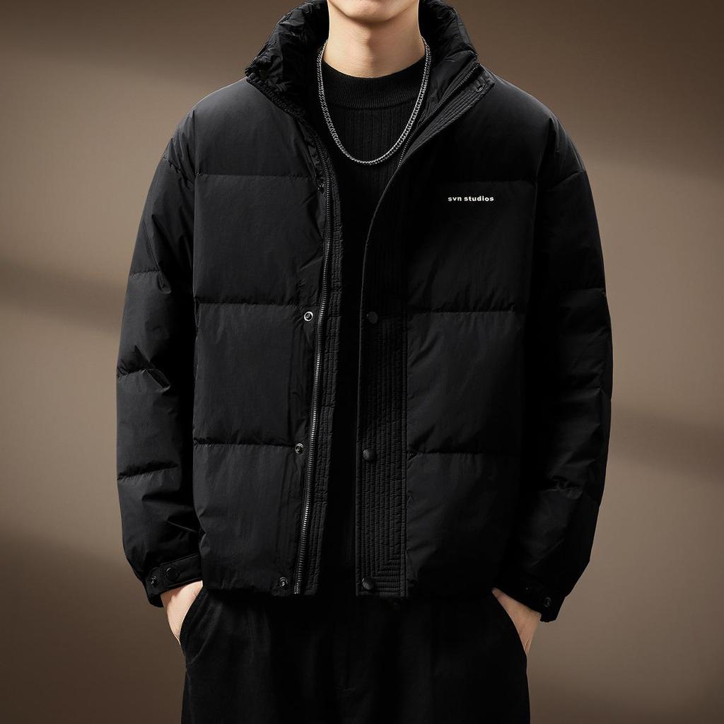 Men's High-End Fluffy White Duck Down Jacket: Thick, Warm, Stand Collar, Loose Fit for Winter