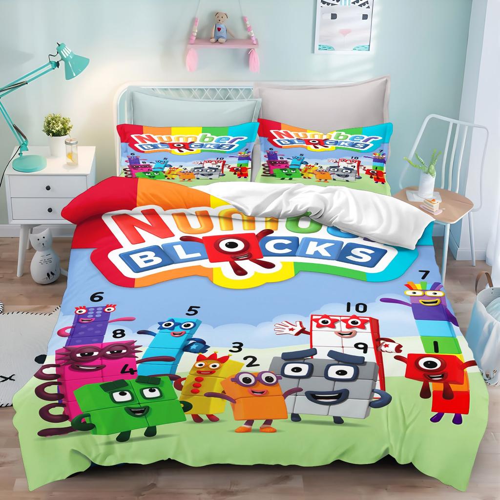 Cute Numberblocks Duvet Cover  Bedding Set Educational Cartoon Number Print Microfiber Quilt Cover For Children Bedroom