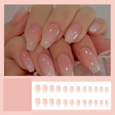 Gloss & Go 24 Reusable Artificial Fake Nail Set| Light Peach Design Glossy Nails| Lightweight & Long Lasting| Quick Fix For Festivals & Special Oc