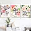 Kwiatowe plakaty akwarela ścienna drukowany obraz werset biblijny płótno sztuka chrześcijańska bóg cytat obraz na płótnie obraz pokój dziecięcy Home Decor