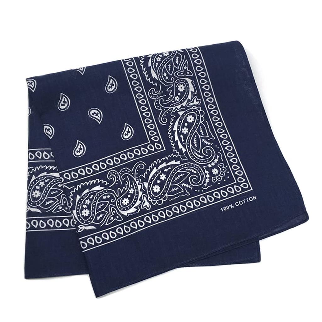 Trifong Bandana Navy 100% Cotton Adult Paisley Handkerchief Dark Blue Unisex Large 55cm x 55cm