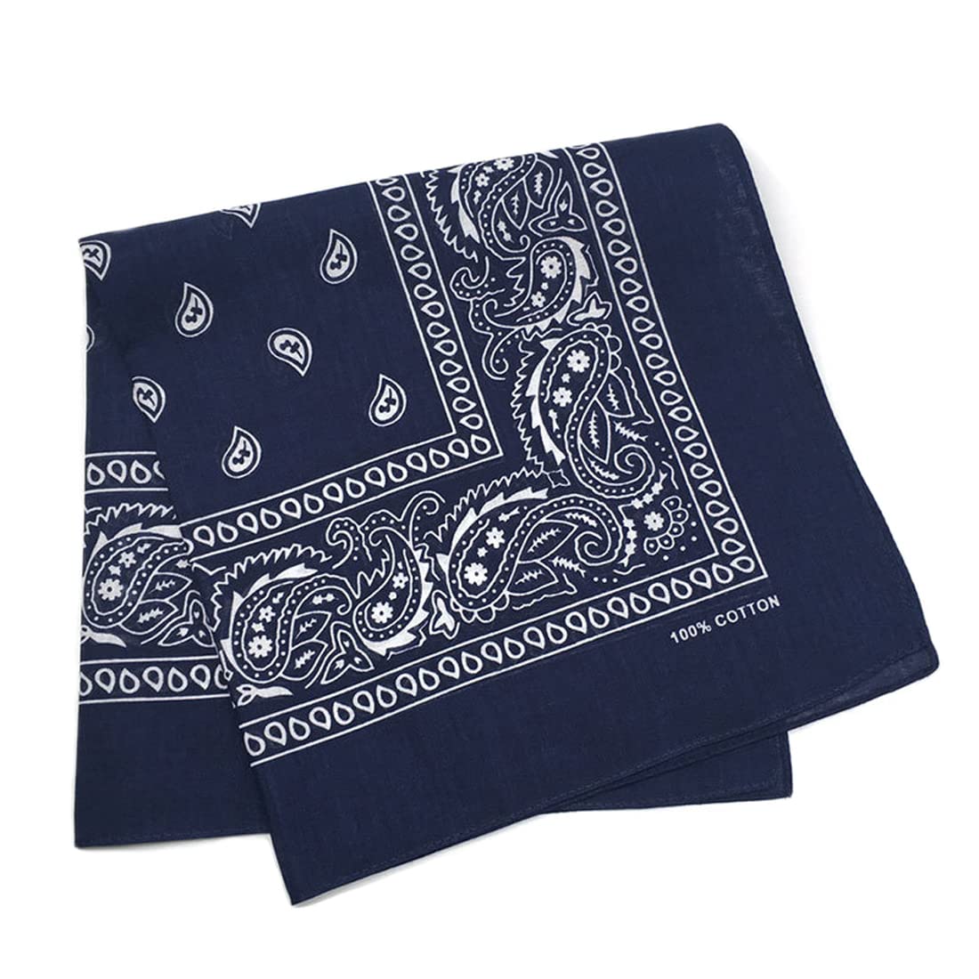 Trifong Bandana Navy 100% Cotton Adult Paisley Handkerchief Dark Blue Unisex Large 55cm x 55cm