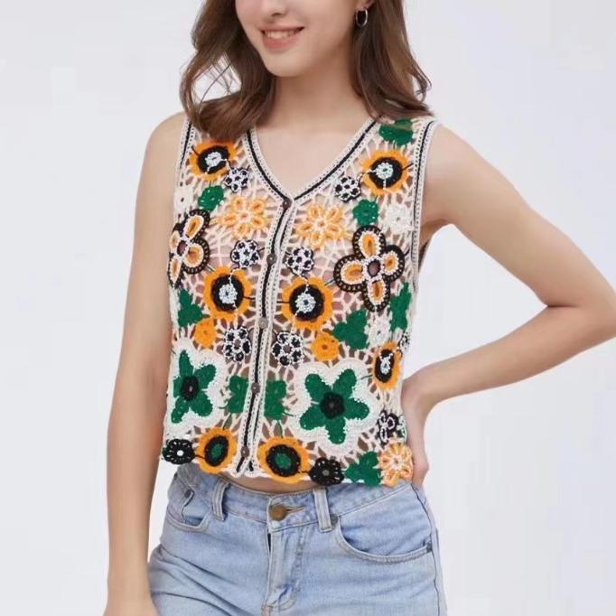 

DIMANAF 2024 Новая футболка женская вязаная кружевная жилетка с круглым вырезом полые летние стильные базовые топы футболки свободная одежда 120