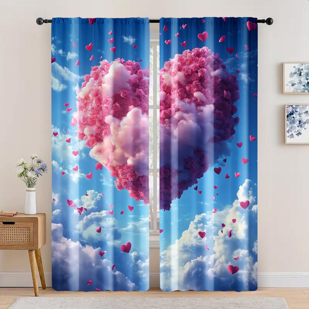 

2 шт., Занавеска Романтичные облака в форме сердца Универсальный Прочный Полиэстер, Без электричества Праздничный Подходит для карнавала 29x65in(75x166cm)