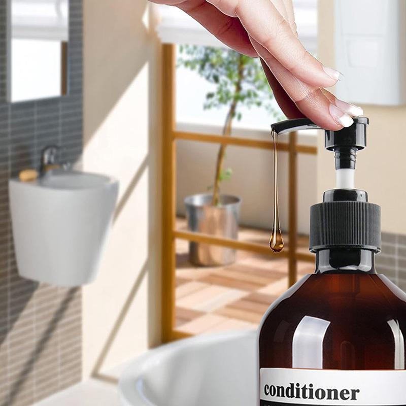 3er-Pack, 500 ml, nachfüllbarer Badezimmer-Flüssigseifenspender mit Pumpe, brauner/grüner Shampoo- und Conditioner-Spender mit 8 Etiketten