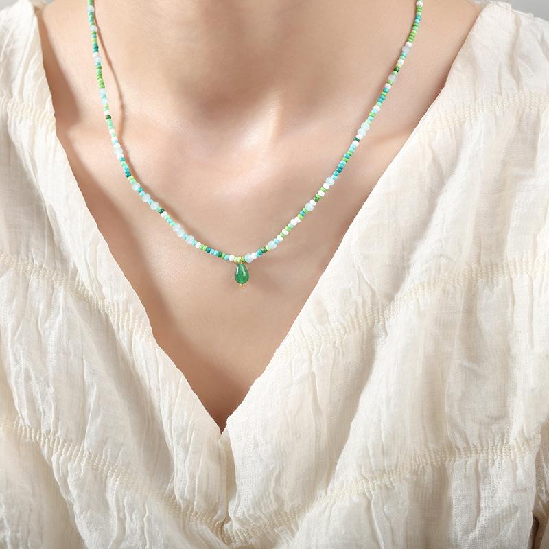 Faceted Crystal Stone Natural Stone Colored Round Beads Beaded Agate Handmade Necklace Versatile Personalized Sweet Girl Temperament Jewelry
