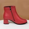 FHC Women Ankle Boots,Soft Bottom Short Botas,Autumn/Winter Shoes,Round Toe,Block High Heels,Red,Black,35-40,Dropship