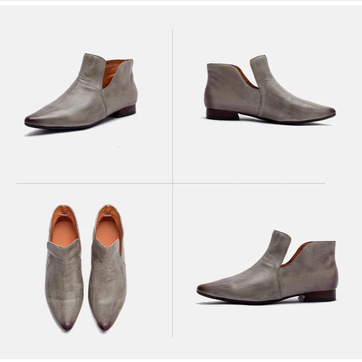 Johnature Genuine Leather Pointed Shallow Low Heel Shoes Fashion And Versatile Women's Slip-on Shoes