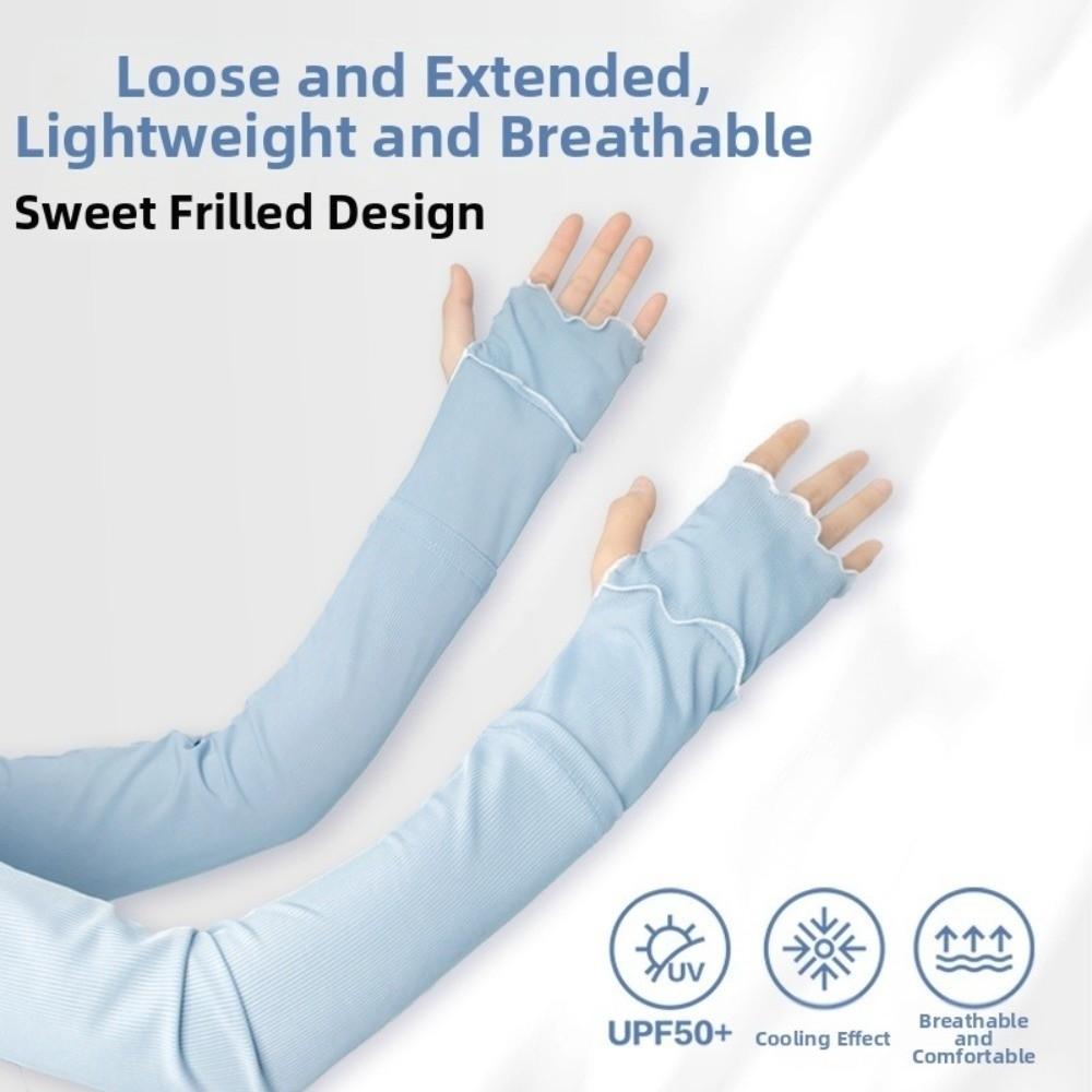 Breathable Ruffles Ice Silk Arm Sleeves Solid Color Flared Sunscreen Arm Sleeves Large Cooling Cycling Arm Cover Driving
