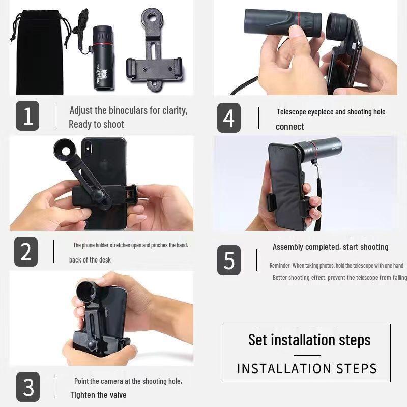 Monocular Black HD Telescope: High Magnification, Portable Dual-use, Mini Outdoor Mobile Phone Compatible