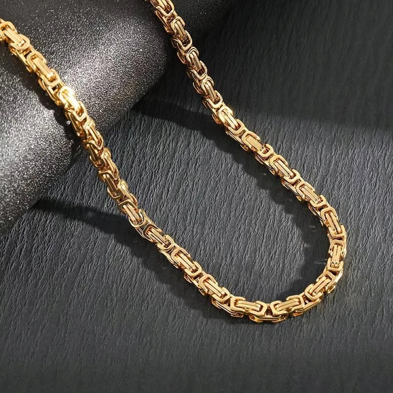 Men' Gold Chain Royal Byzantine Chain GOLD PLATED + FREE