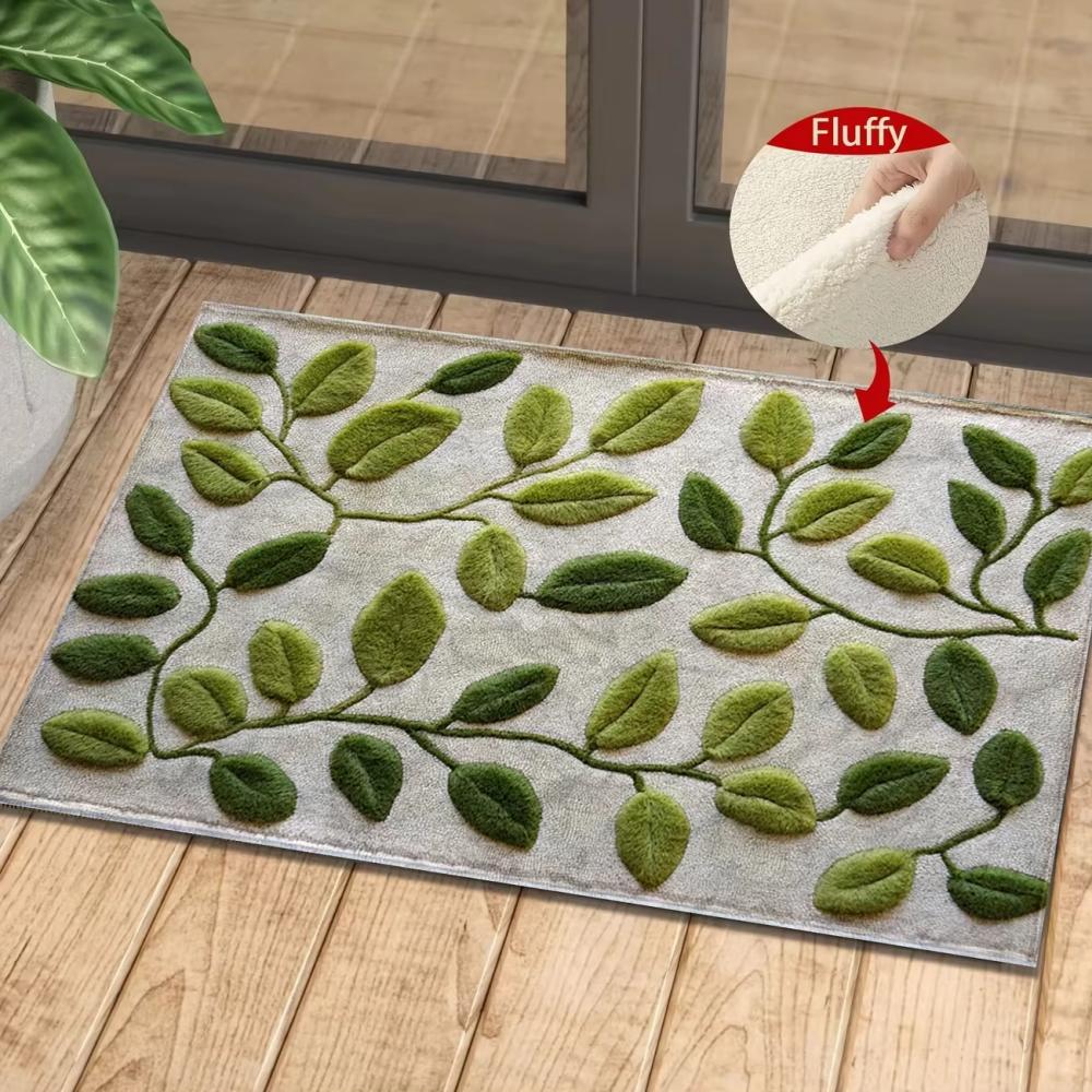 Leaf Flannel Floor Mat Cooling Insulation Non-slip Foot Mat Kitchen Living Room Absorbent Dirty Resistant Floor Mat