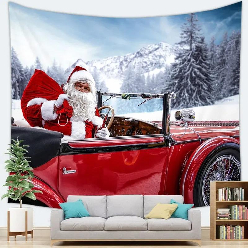 Cartoon Santa Claus Pattern Tapestry Home Bedroom Living Room Wall Decoration Christmas Theme Tapestry