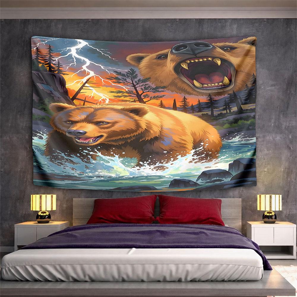 "Roaring Bear in Fierce Wild Nature Scene" Pattern Wall Hanging Tapestry Decorative Tapestry Home Decor for Bedroom and Living Room