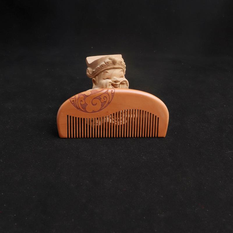 Гребень-луна из массива дерева: Прямая расческа для волос из персикового дерева, резная, портативная, для массажа кожи головы, с индивидуальным логотипом/текстом для подарка.