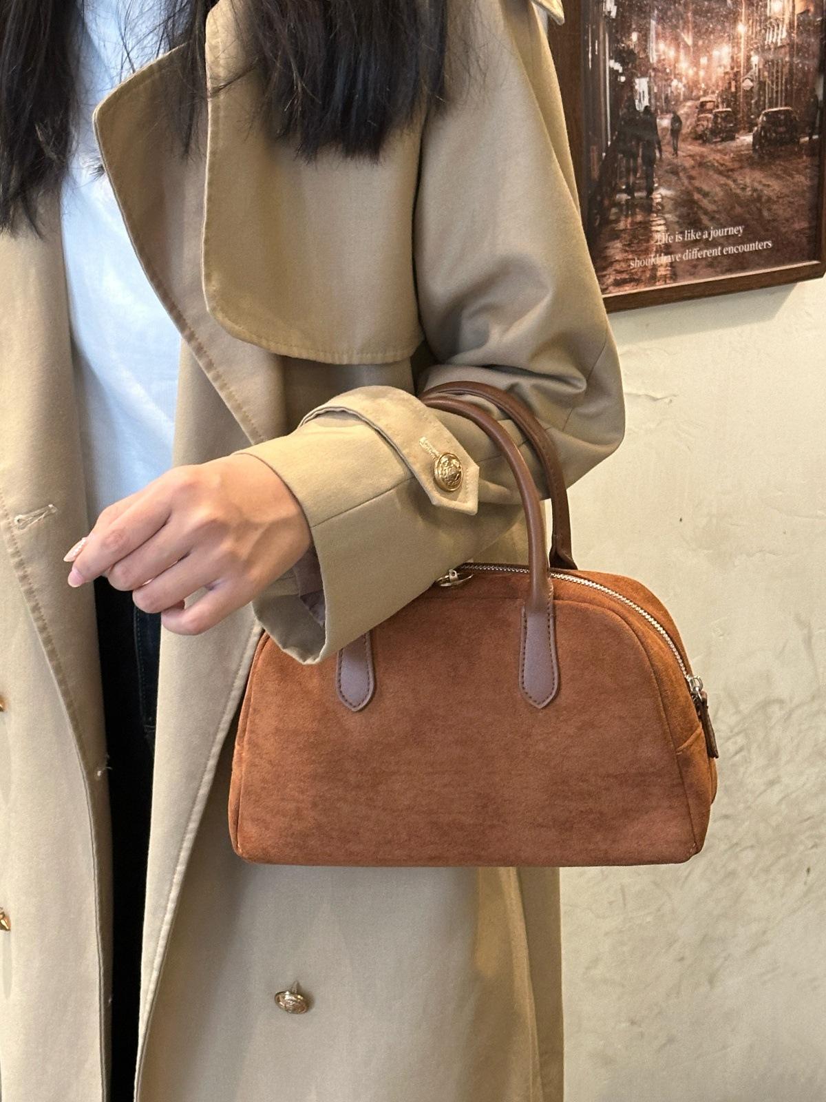 

Сумка для боулинга из замши Maillard, новая ретро-сумка, универсальная сумка для поездок на работу коричневый