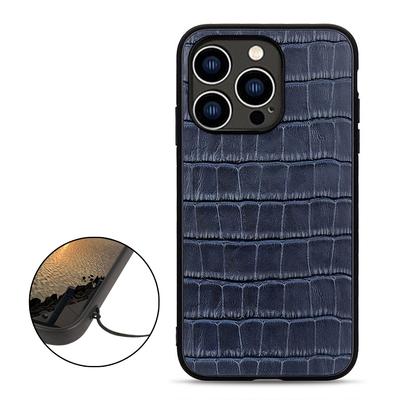 For iPhone 15 Pro Max Crocodile Texture Genuine Cow Leather+TPU+PC Phone Case Phone Cover
