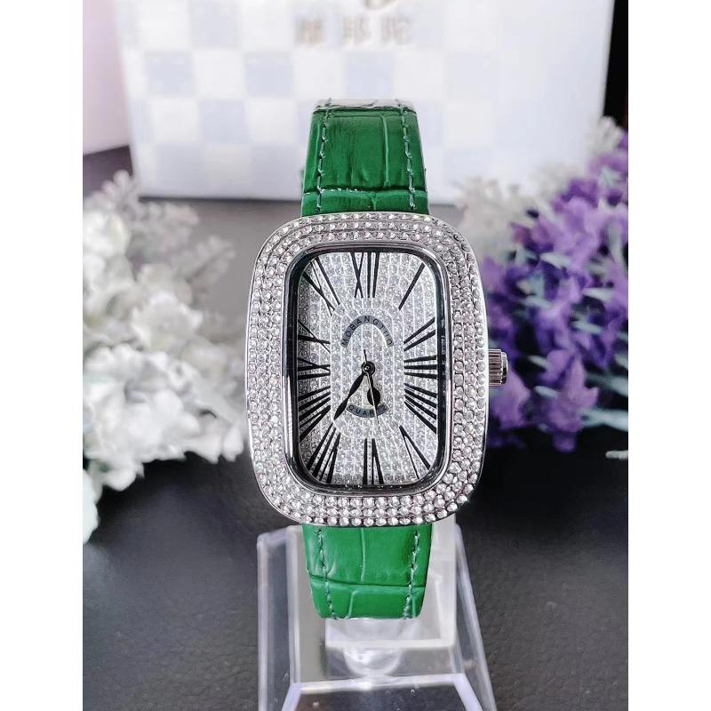 Women Quartz Watch Tonneau Oval Case Diamond Iced Out Reloj Roman Numerals Dial Luxury Clock Ladies Vintage Wristwatch