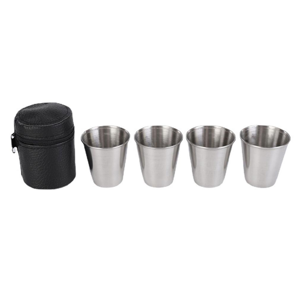 4 PCS Shatterproof Metal Shot Mugs Reusable Wine Cups with Leather Case Outdoor Cups Suitable for Wine Beer and Whiskey
