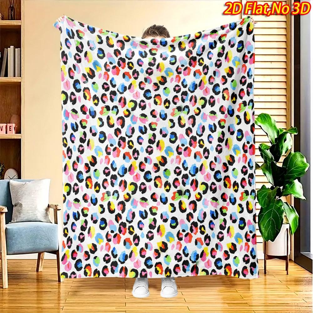 1pc 2D Flat Printing Spring And Summer New Arrival Multicolor Leopard Print Digital Print Blanket, All-Season Use, Casual Throw, 100% Polyester Fiber