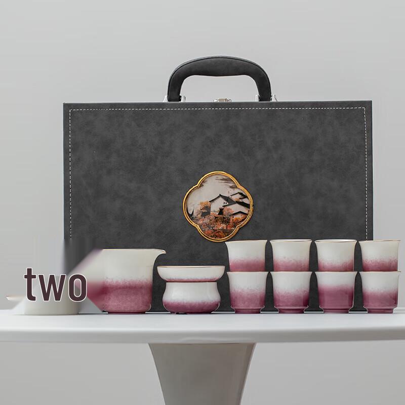 Hongyu Mizi Gradient Chinese White & Purple Ceramic Gaiwan Tea Set (12-Piece)