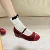 Rote Schuhe Damen Innenhöhenerhöhung Mary Jane Damenschuhe High Heels Ein-Knopf Schleife Ballerinas