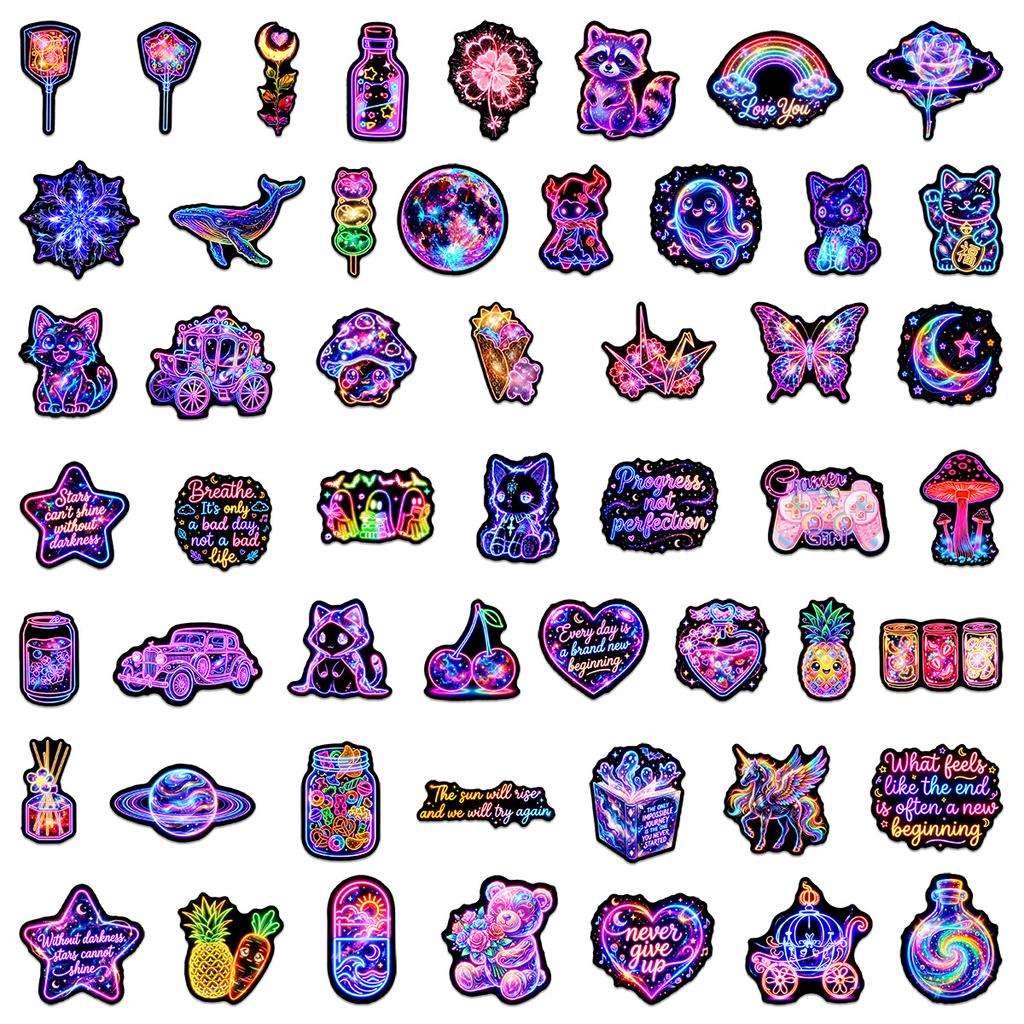 50Pcs Colorful Neon Stickers Aesthetic Decals for Laptop Pad Phone Fridge Travel Luggage Water Bottle Scrapbook Stciekrs