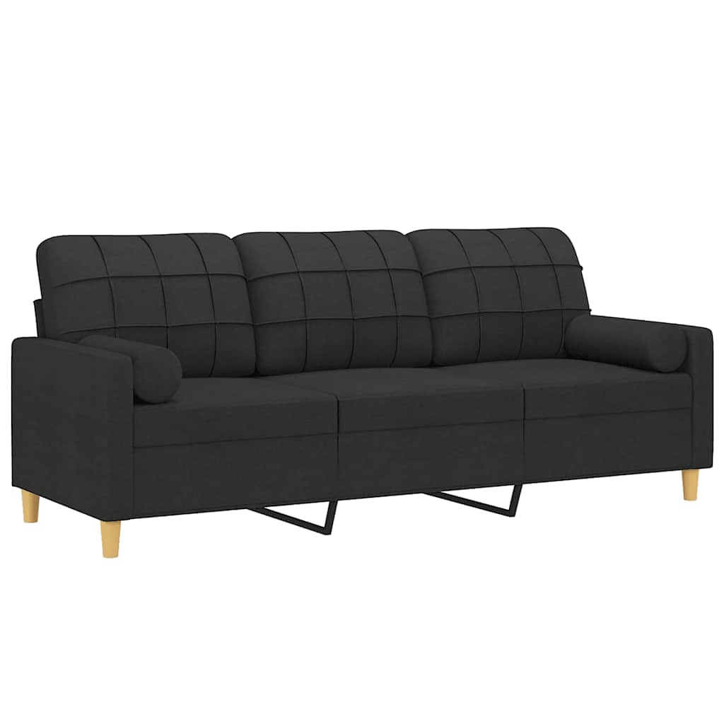 Vidaxl 3-Seater Sofa With Cushions, Black, 180 Cm, Fabric