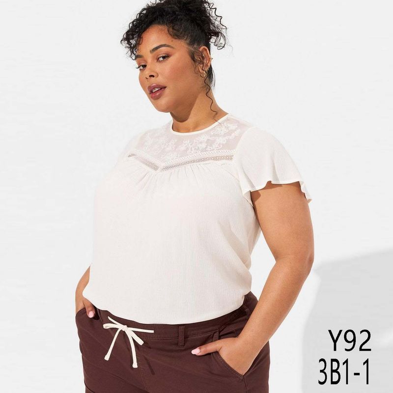 

New Short sleeve 100.00kg Plus size Women Chubby Girl Patchwork Lace round Neck Temperament Top T-shirt Fat Sister Summer Clothing Y93 White-defective 00