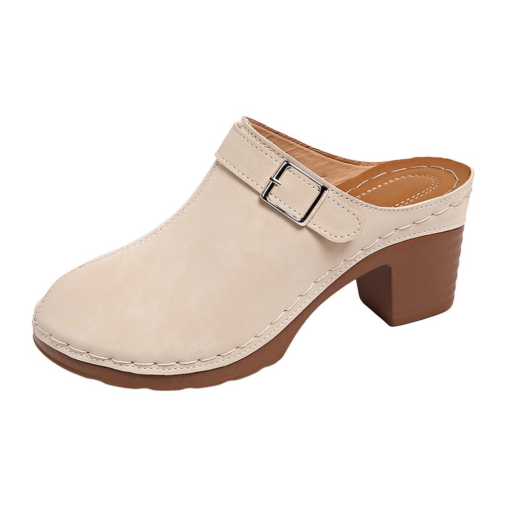 Scarpe da Donna Retro con Tacco Chunky, Schiena Scoperta, Scamosciate, Punta Tonda, Tacco Medio Sandali Bassi da Donna Sandali Huarache da Donna