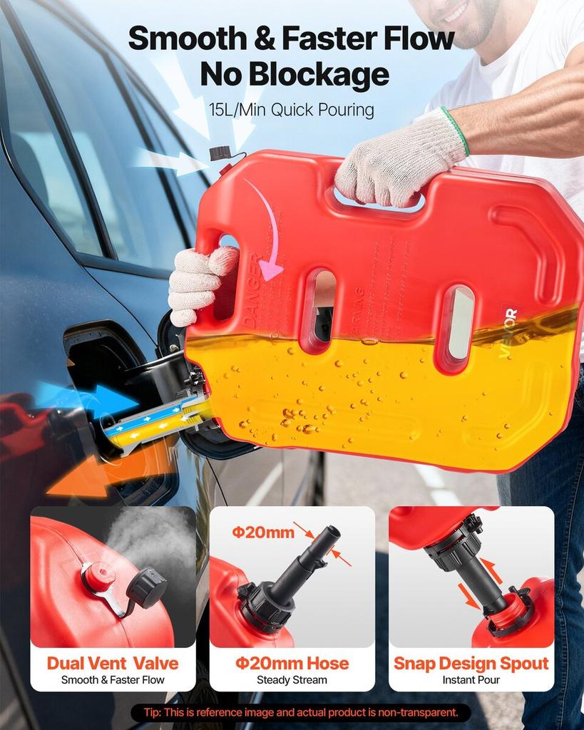 Fuel Container, 10 L, Gas Can with Spout and Lockable Bracket, 15 L/min Max Flow Rate, Secure & Leak-proof, Portable Flat Fluid Container for Most