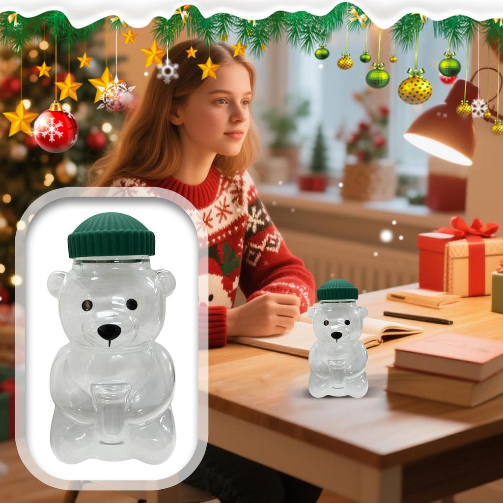 Bear-Shaped Straw Cup: Cute Transparent Design, Green Hat Water Cup